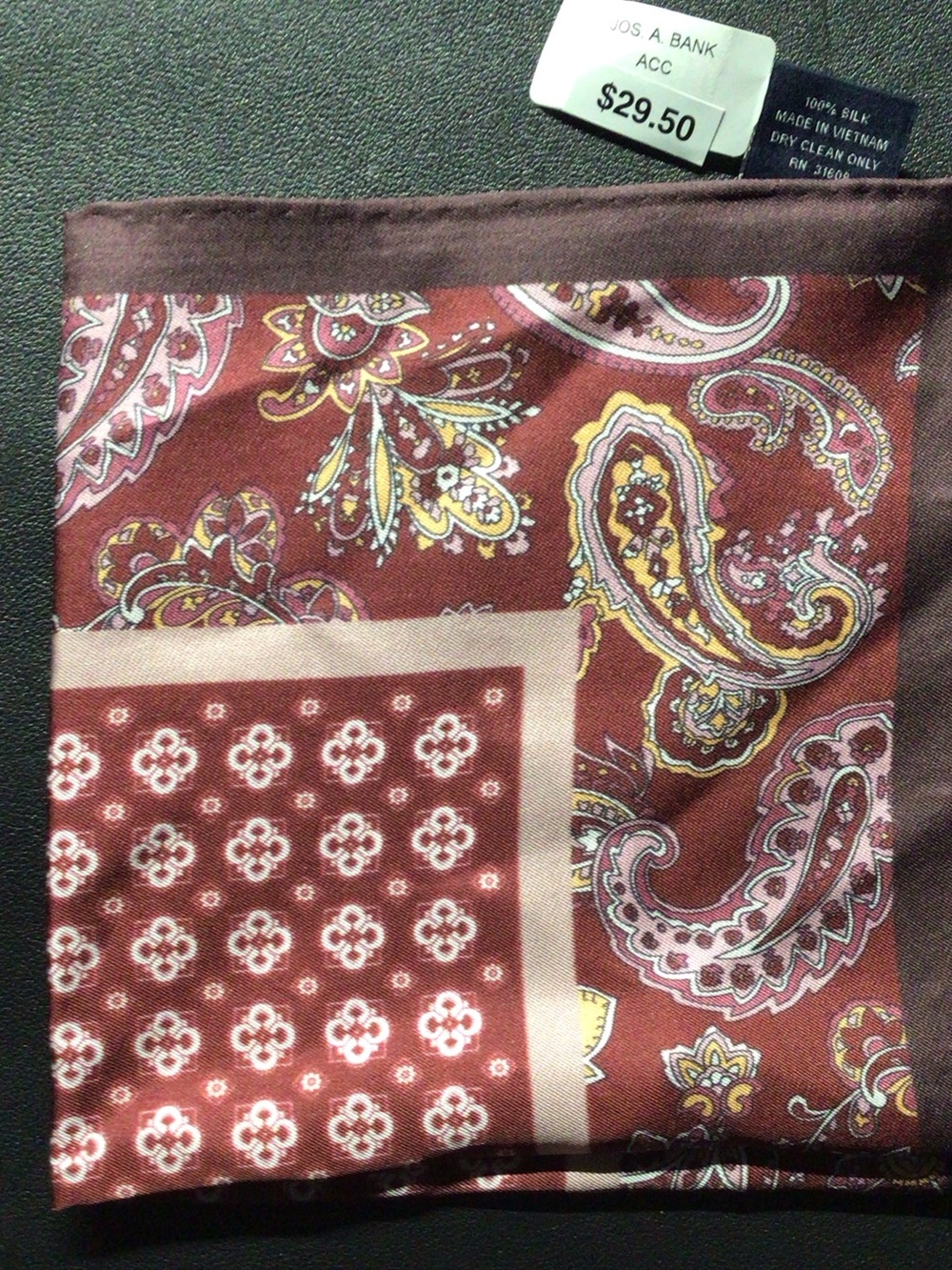 Jos. A. Bank Burgundy Paisley Silk Pocket Square